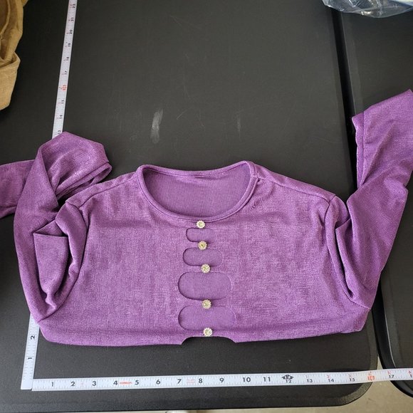 Shein Womens Purple Long Sleeve Cut Out Flower Rhinestone Crop Top Size Small - Picture 7 of 9